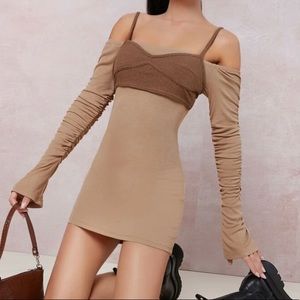 SHEIN ribbed off the shoulder mini dress&cami top